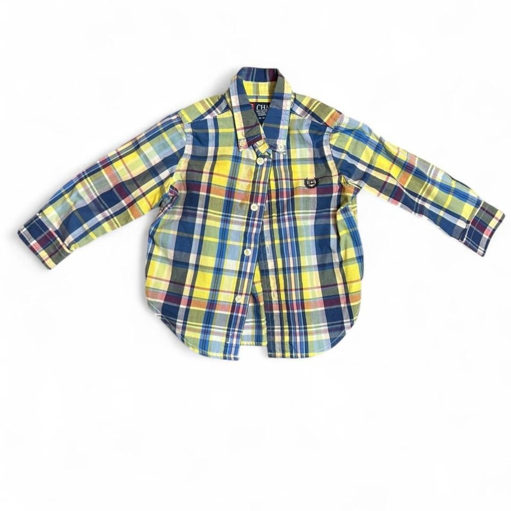 Chaps Yellow and Blue Plaid Kids Button Down Shirt 18M